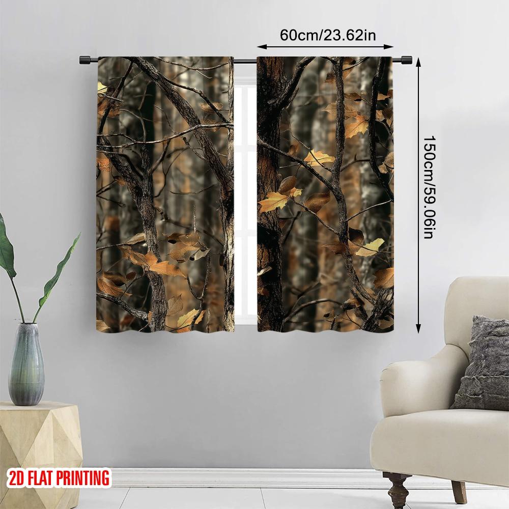 Set Of 2 Flat Printing Drapes Camo Tree Versatile Polyester Without Electricity Birthday Party Perfect Apartment Curtain