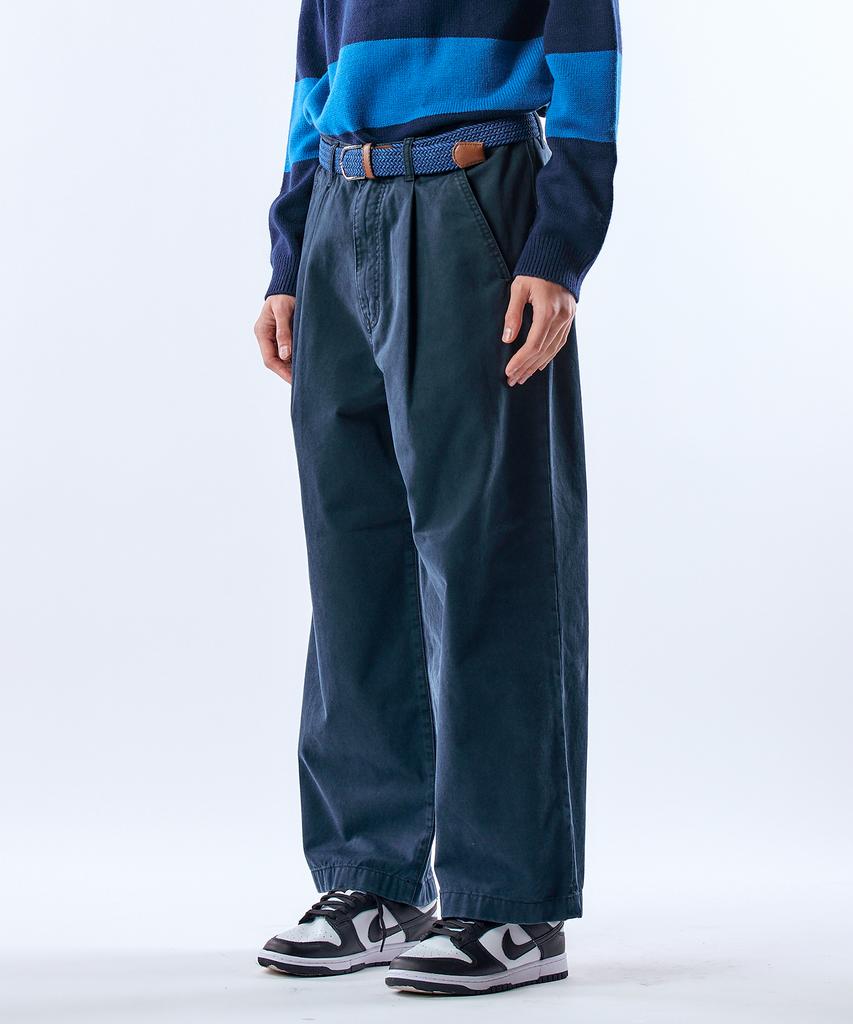 Pillogeulaem Real Chino Washed Wide Crop Pants_Navy