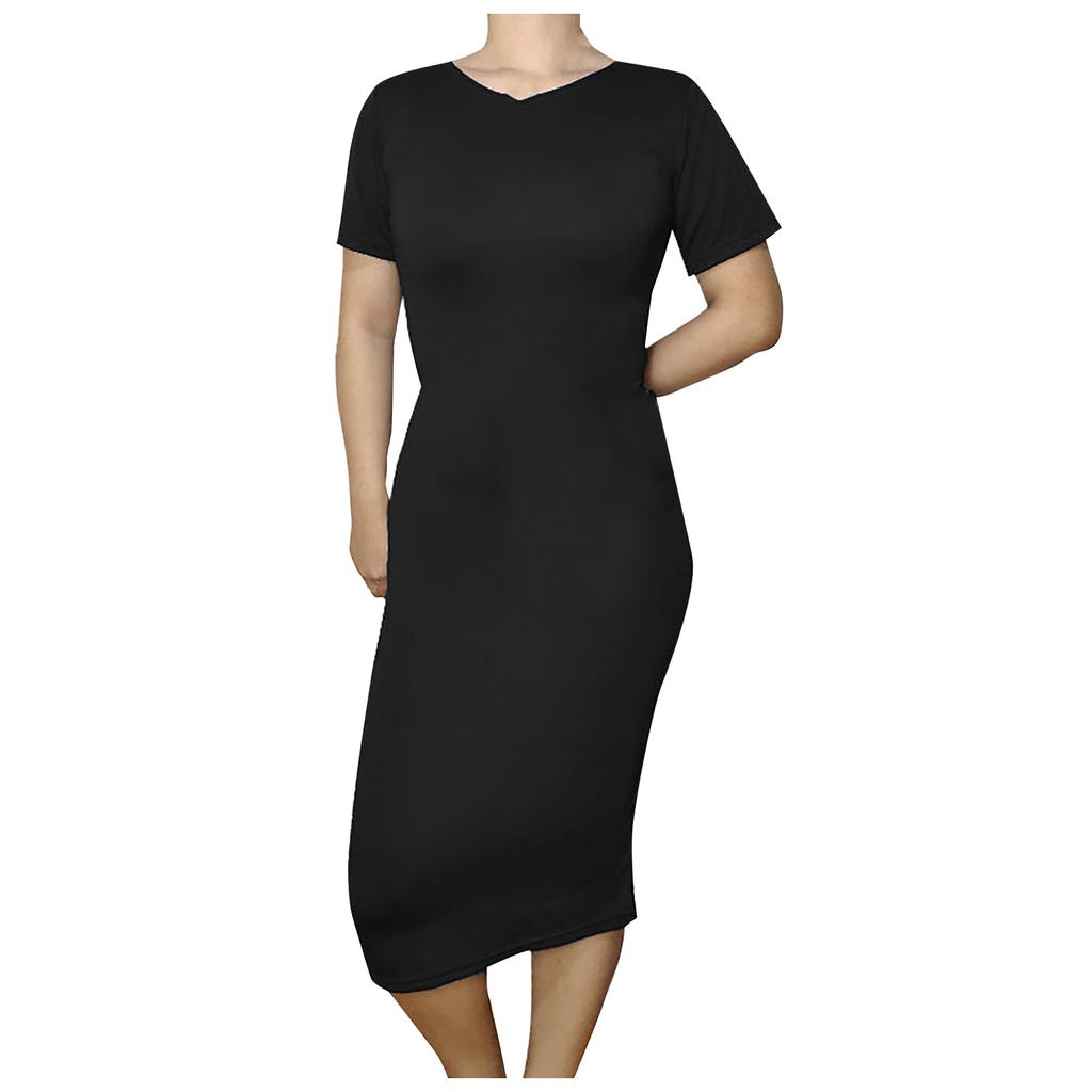 Women's Fashion Sexy  Solid Color Bag Hip Elasticity Short-sleeve Dress