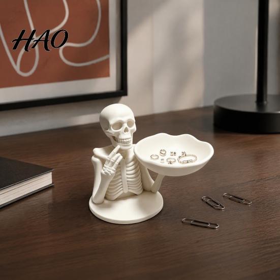 Gothic Home Decor Halloween Skeleton Storage Tray, 3D Printed Spooky Skull Jewelry Holder, Creative Tray Desktop Ring Organizer for Entryway,