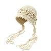 Pearl tassel three-dimensional flower knitted wool hat women's spring and summer hand-woven ethnic style pullover hat Baotou hat