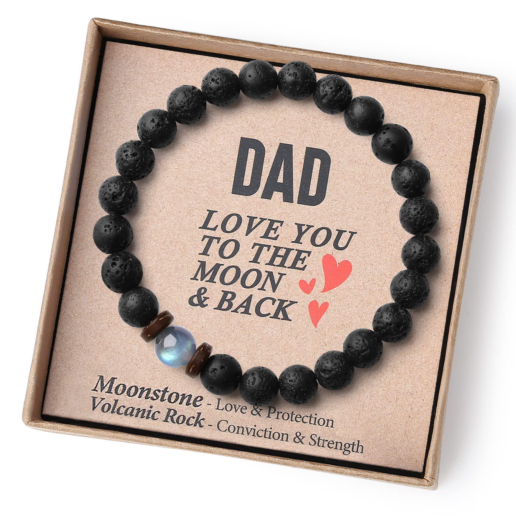 

Volcanic Stone & Moonstone Elastic Bracelet - Father s Day Gift for Son.