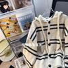 Korean Striped Hooded Cardigan Sweater for Women - 2025 Autumn/Winter
