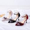 Spring and Summer New Ins Wind Bag Head Buckle Strap Stiletto High Heel Bow Fashion Sandals