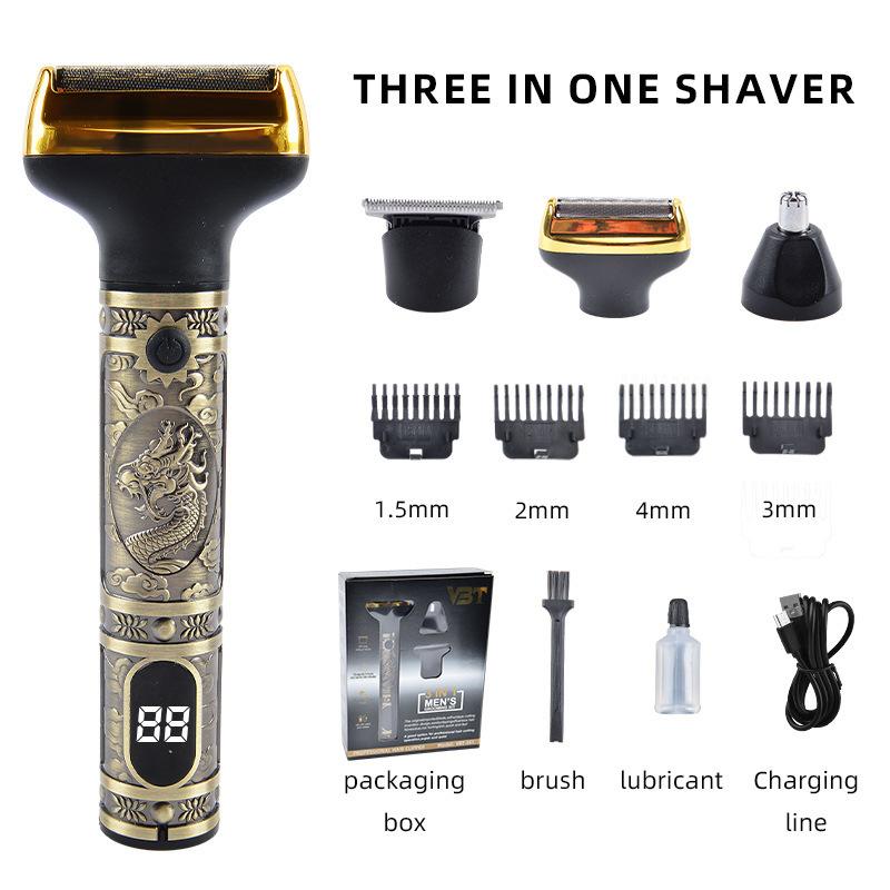 3-in-1 Electric Shaver with Digital Display, USB Rechargeable Beard Trimmer, Hair Clipper & Body Hair Shaver for Men
