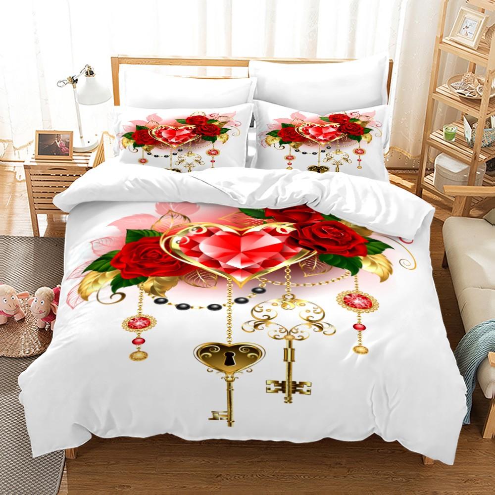 Blue Rose Bedding Set 3D Pink Flowers Bed Cover Bed Linen For Women Girls Polyester Twin Single Queen King Size Duvet Cover Sets
