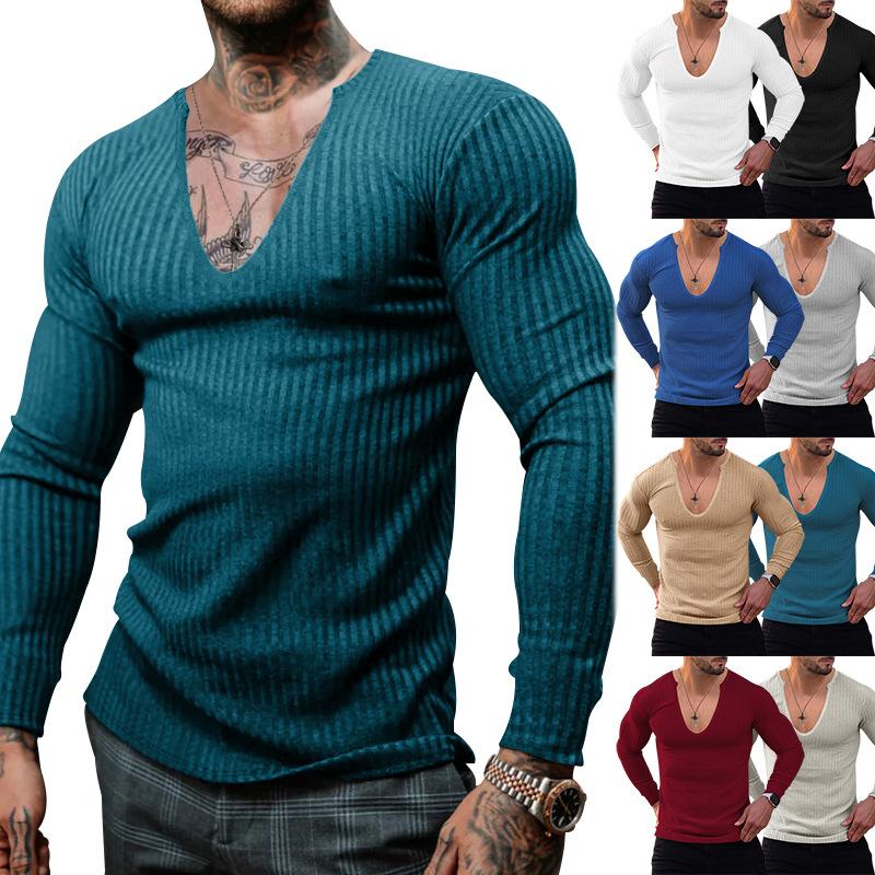 

Men s Knitwear Thin V-neck Men s Long Sleeve T-shirt XXXL
