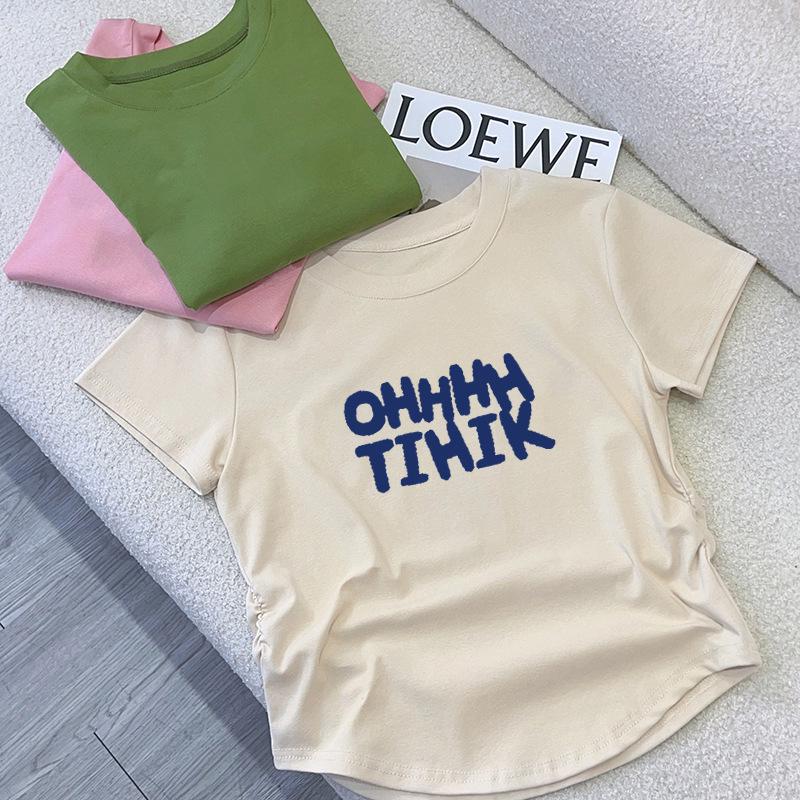 Women's Pure Cotton Short Sleeve T-shirt, 2025 Summer Korean Style Slimming Fashion Top