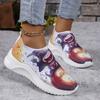 Fashion Letters Floral Print Platform Sneakers for Women Fashion Knitting Casual Sports Shoes Woman Non Slip Breathable Running Shoes
