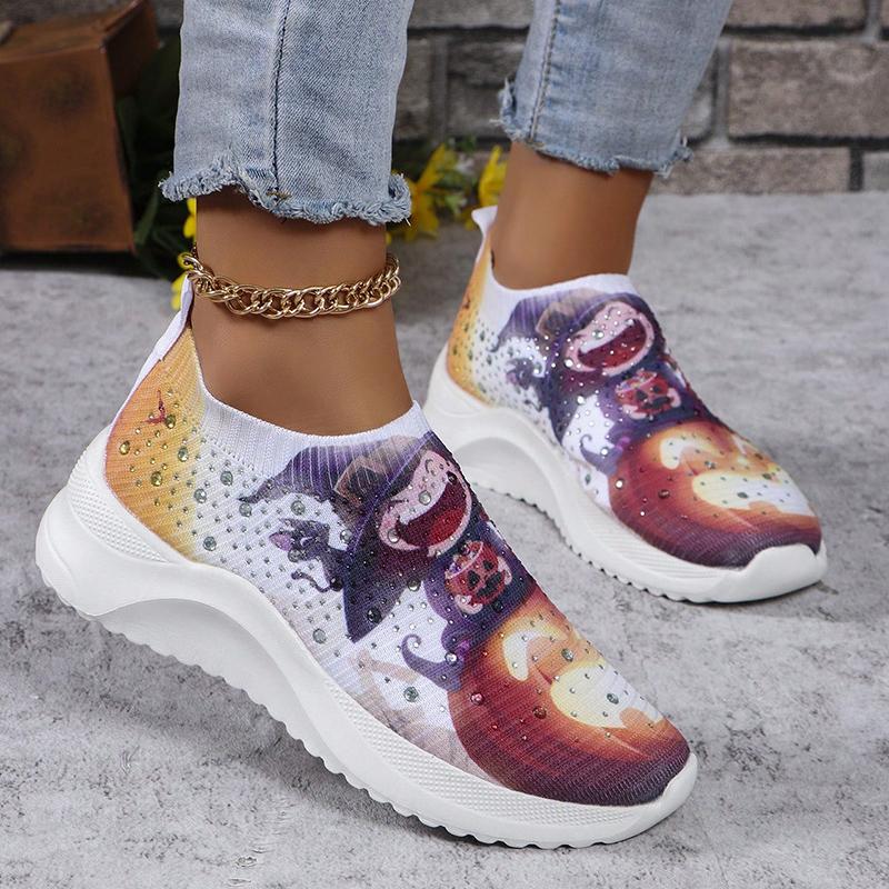 Fashion Letters Floral Print Platform Sneakers for Women Fashion Knitting Casual Sports Shoes Woman Non Slip Breathable Running Shoes