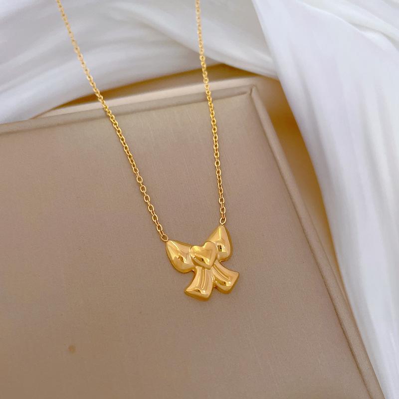 Bow Love Personality Minimalist Stove Real Gold Necklace Female Collarbone Chain