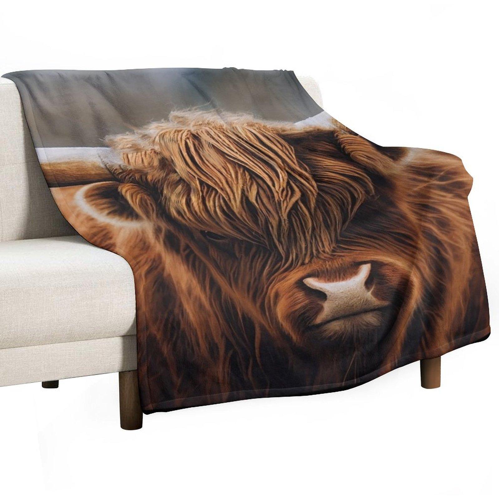 The Great One, Highland Cow in Colour Throw Blanket Flannel Fabric Weighted Shaggy Heavy Blankets 30x40in