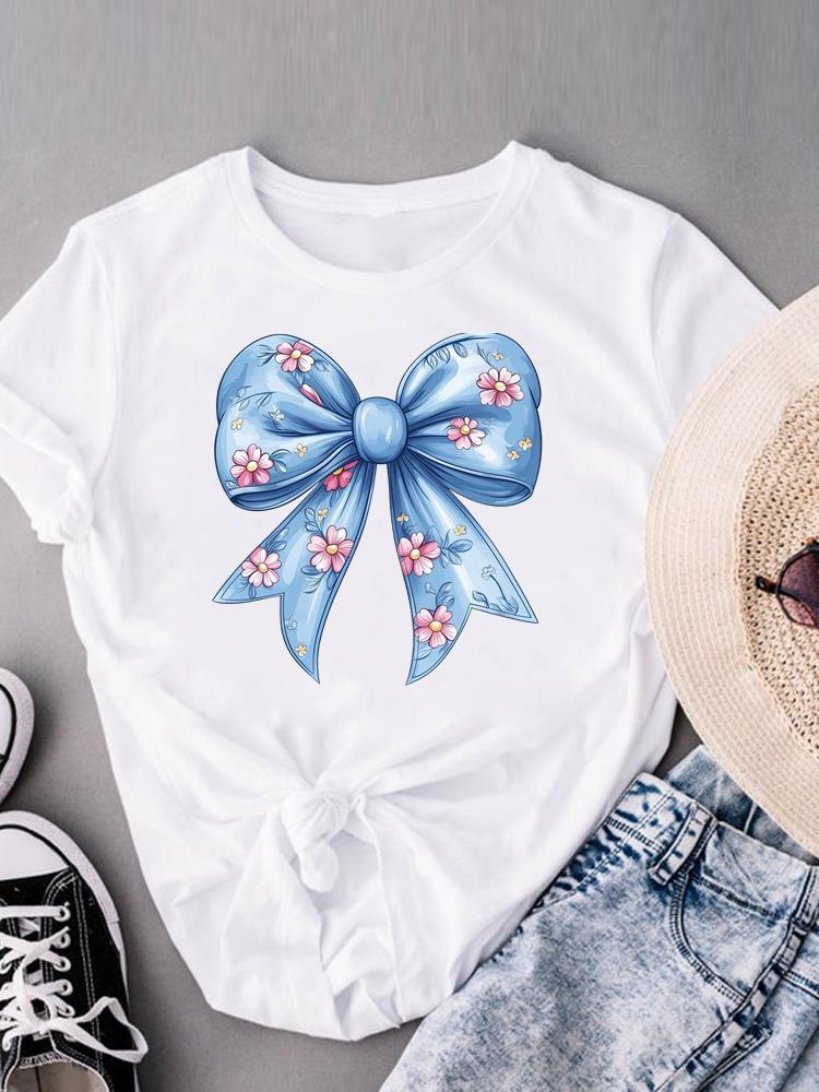 (Asian Size) Sweet Lovely Cute 90s Print Short Sleeve T-shirts Fashion O-neck Female Casual Women's Top T Clothing  Graphic Tee