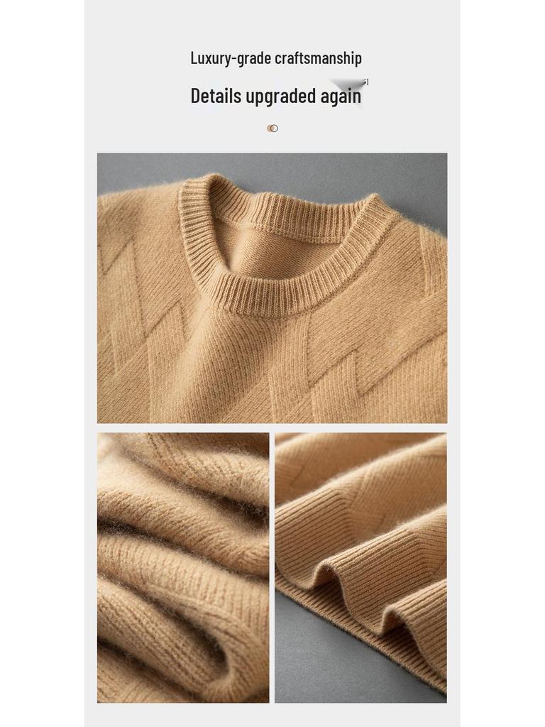 Men's Autumn/Winter Thickened Pure Cashmere Crew Neck Sweater - Business Casual Knit.