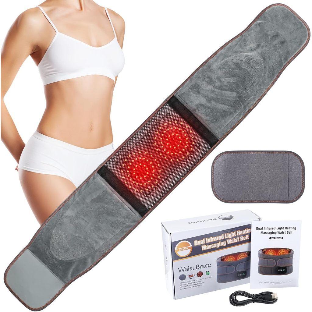 Cordless Lumbar Heating Pad 3 Heating & Vibration Modes Lower Back Massager Rechargeable Red Light Therapy Lumbar Support Belt