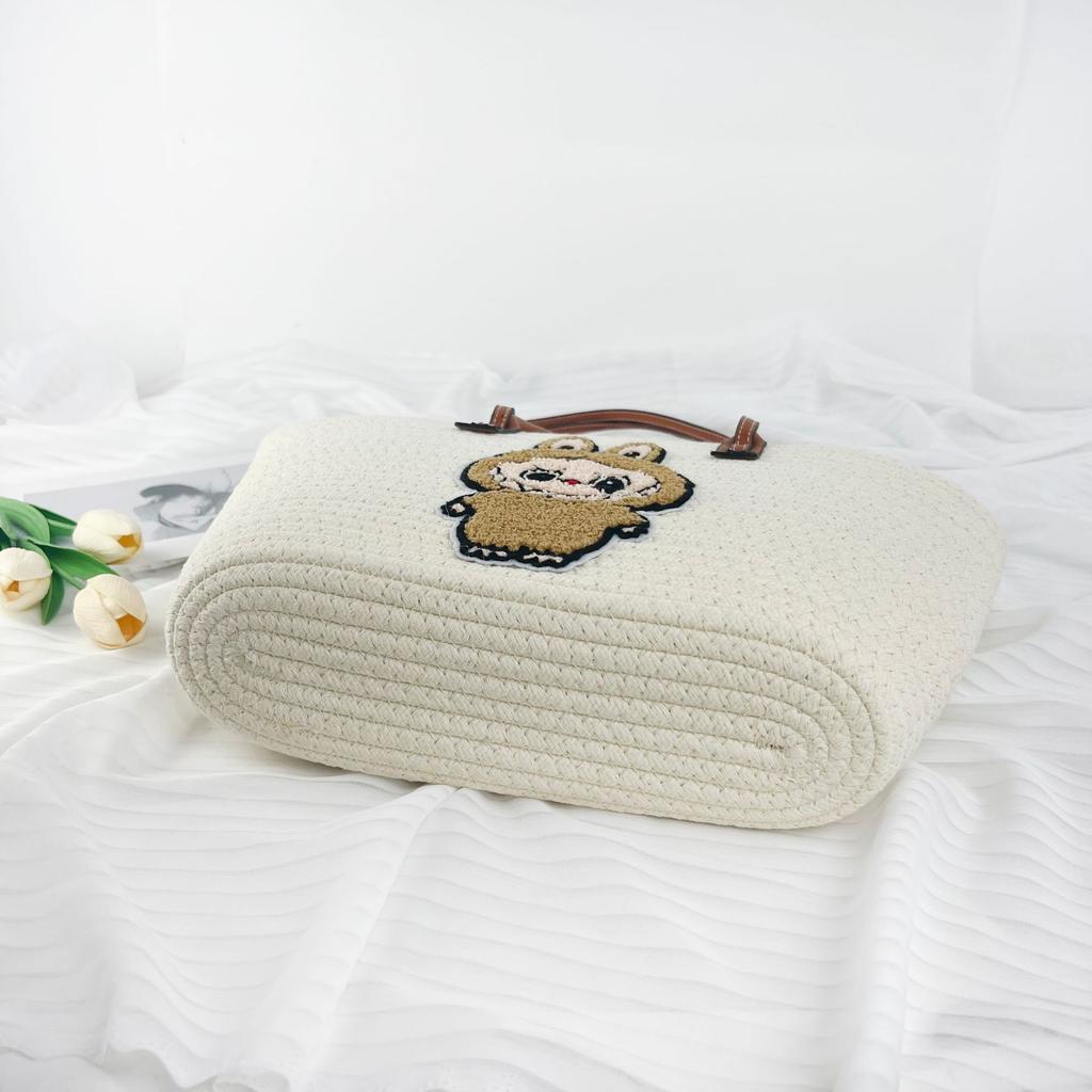 Hand-woven Cotton Rope Bag Cartoon Pull Cloth Large Capacity Shoulder Handbag Beach Tote Bag