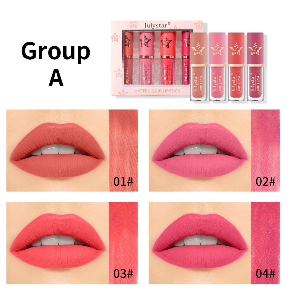 4pcs Long-lasting Moisturizing and Non-fading Pearlescent Lip Glaze Set Natural Three-dimensional Non-fading Non-stick Cup Lipstick