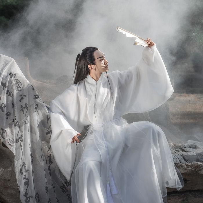 

Hanfu Мужская рубашка с большими рукавами Мужской рыцарский костюм L синий