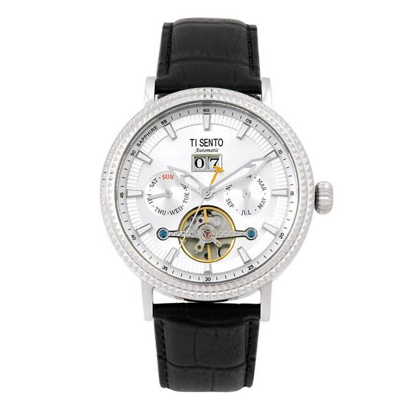 [Ticento]Open Heart Multi-function Automatic Leather Watch TS50701WTBK, Korean Luxury Watches