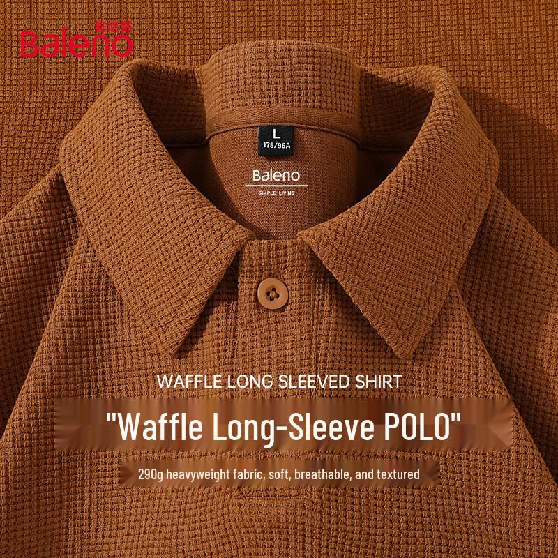 Baleno Men s Solid Color Waffle Knit Long-Sleeve Polo Shirt 3XL