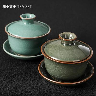 Traditionelle eisgebrochene Keramik Gaiwan Home Teetasse Reiseteeschale Teegeschirr Zubehör Trinkgeschirr Persönliche Tasse 140 ml