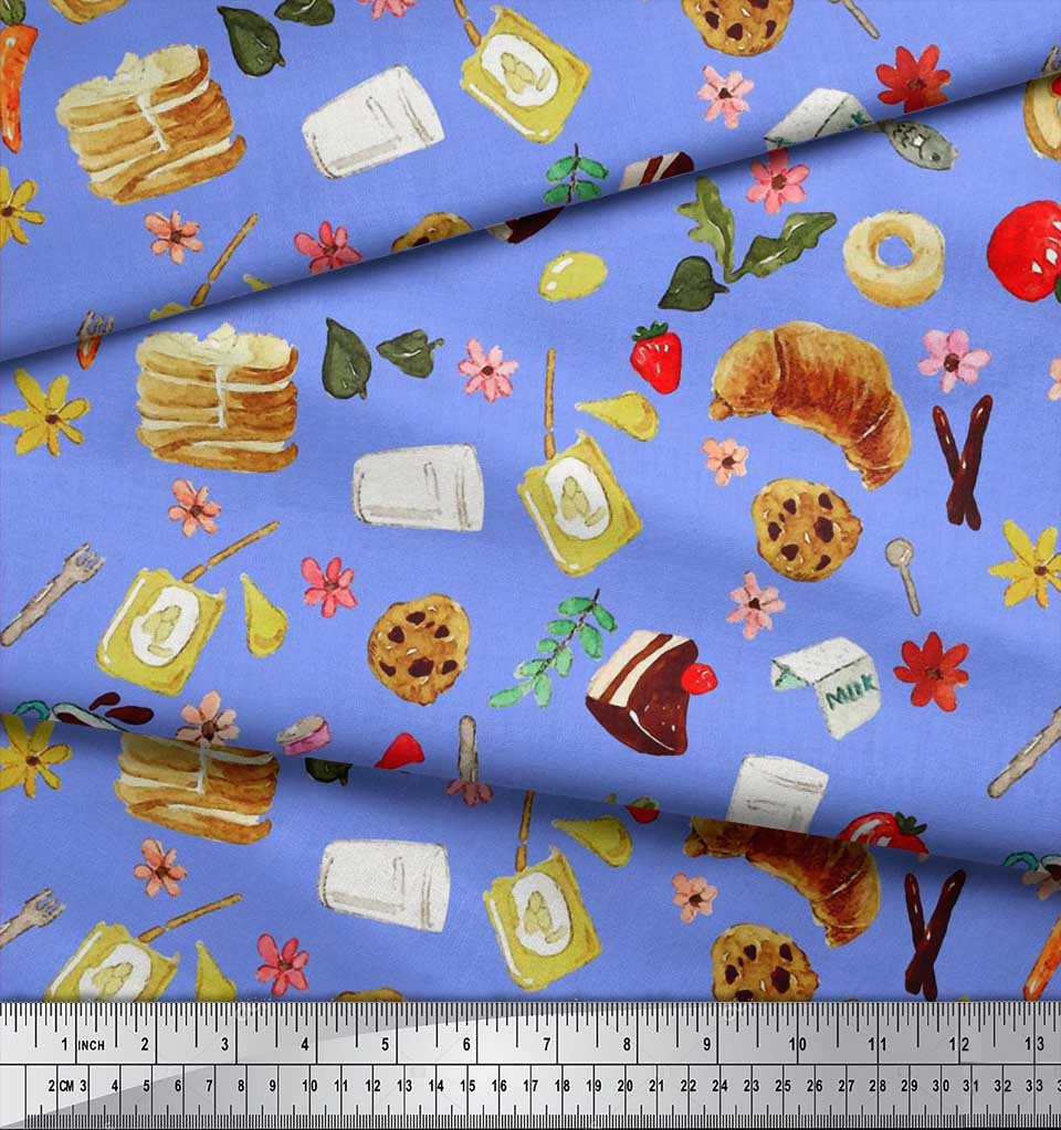 Soimoi Japan Crepe Satin Fabric Fruits,Bread & Donut Food Decor Fabric Printed metre 42 Inch
