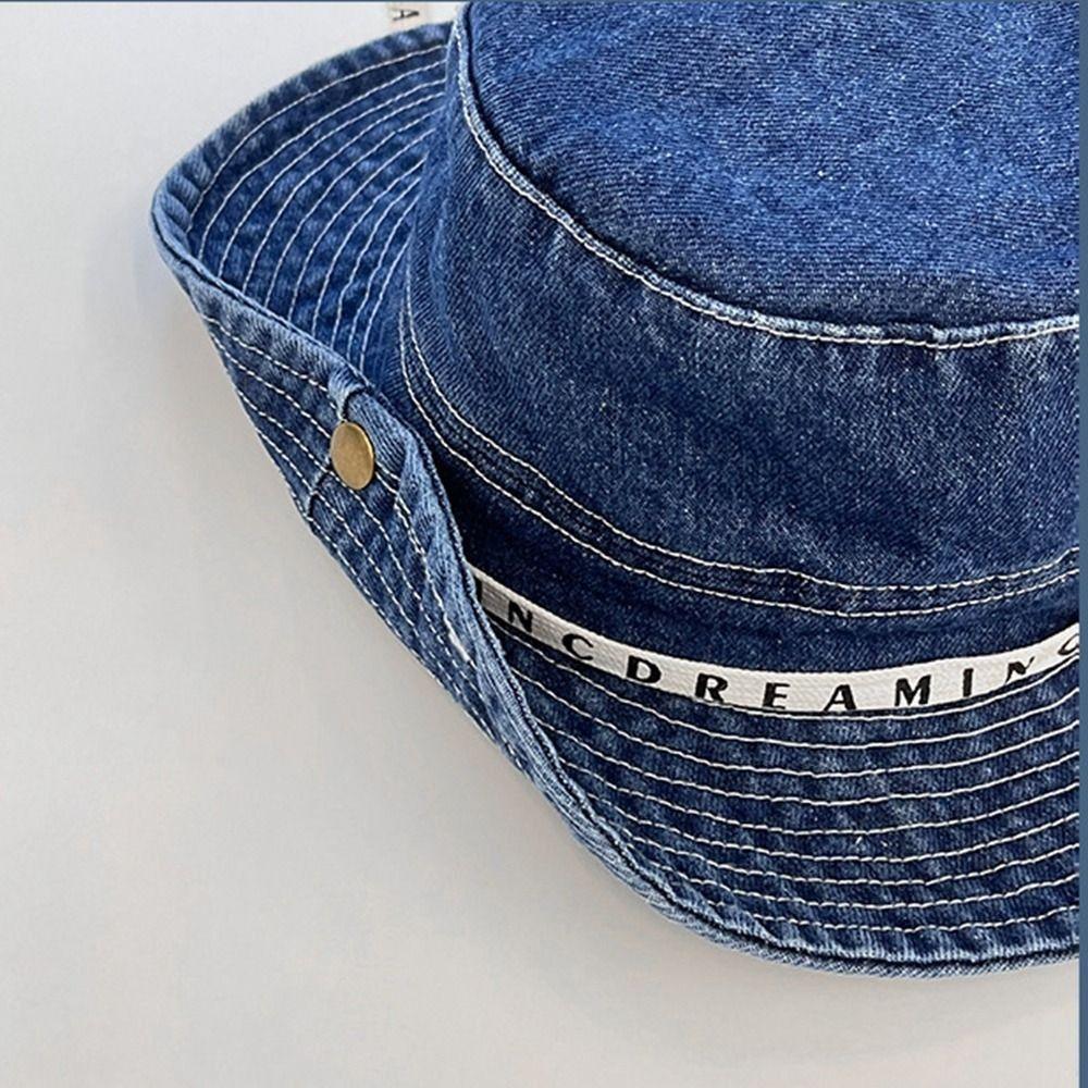 With Tie Belt Jeans Fisherman Hat Letter Sunscreen Hat Sweet Denim Bucket Hat  Travel