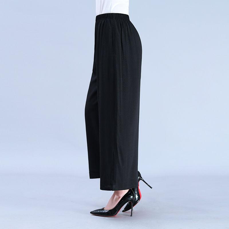 Women's Summer Cotton and Hemp Wide Leg Pants, Women's Large Embroidered Nine Cent Pants