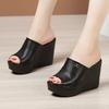 Women Wedges Slippers 2024 New Summer Open Toe Solid Color Shallow Sandals High Heels Platform Slippers Slides Women