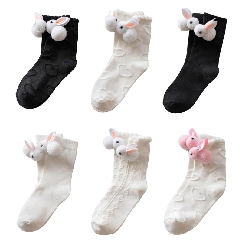 Women Calf Socks Ruffle Crew Socks Cotton Bootie Socks Lolitas Loose Socks Cute Rabbit Ankle Socks JK Middle Tube Socks