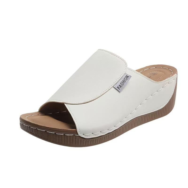 Large Size Platform Casual Slippers Women's Shoes New Wide Strip Simple and Fashionable Fish Mouth Wedge Slippers