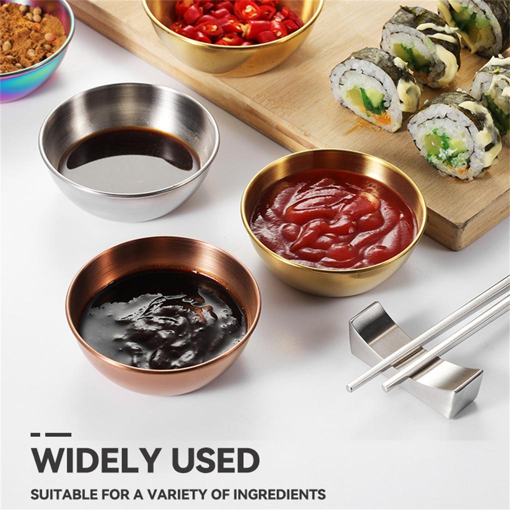 4 Pieces Stainless Steel Sauce Sushi Dishes Spice Vinegar Plates Dipping Bowls Household Tableware Dessert for Dining Hall