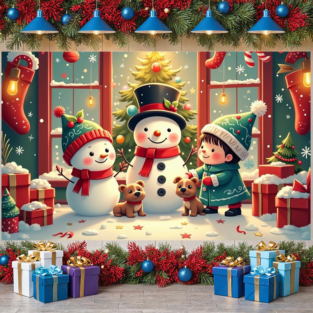 Snowman Display Stockings Winter Celebration Banner Christmas Banner Cartoon Snowman Holiday Backdrop For Photo Prop Xmas Event