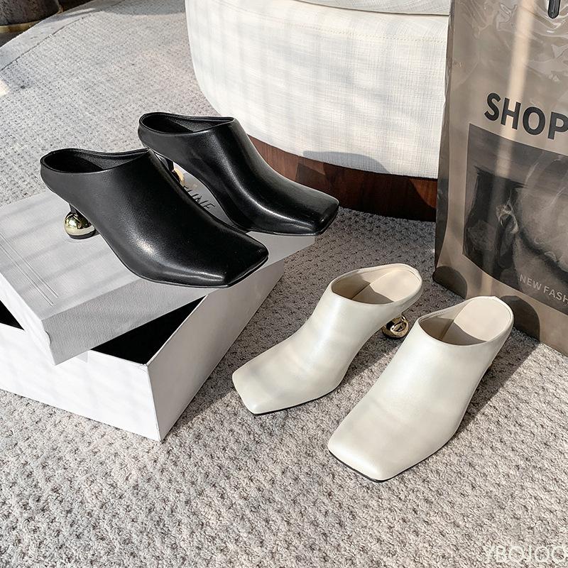 2025 summer new simple comfortable plus size cool slippers square toe fashionable  versatile irregular high-heeled women's shoes