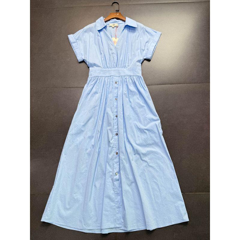 

Foreign Trade Order Entr0 Artistic Style Temperament Waist Hugging Shirts Dress Solid Advanced Dress Blue Dress S