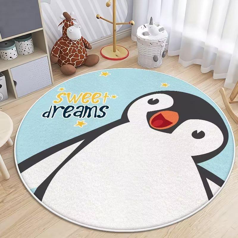 Cartoon Animal Round Rug Slip-Resistant Circle Carpet for Living Room Floor Mat Chair Coffee Table Bedside Easy Clean Decor Cute