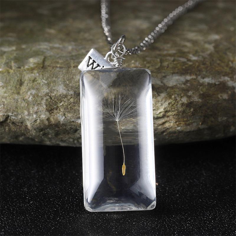 Dandelion Oval Crystal Glass Pendant Necklace - High-End Gemstone Jewelry