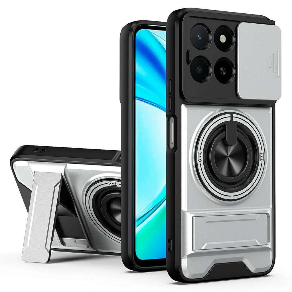 Magnetic Case For Honor X6c 4G / X5b / X5b Plus Ring Holder Foldable Kickstand TPU PC Phone Cover with Camera Lens Slider