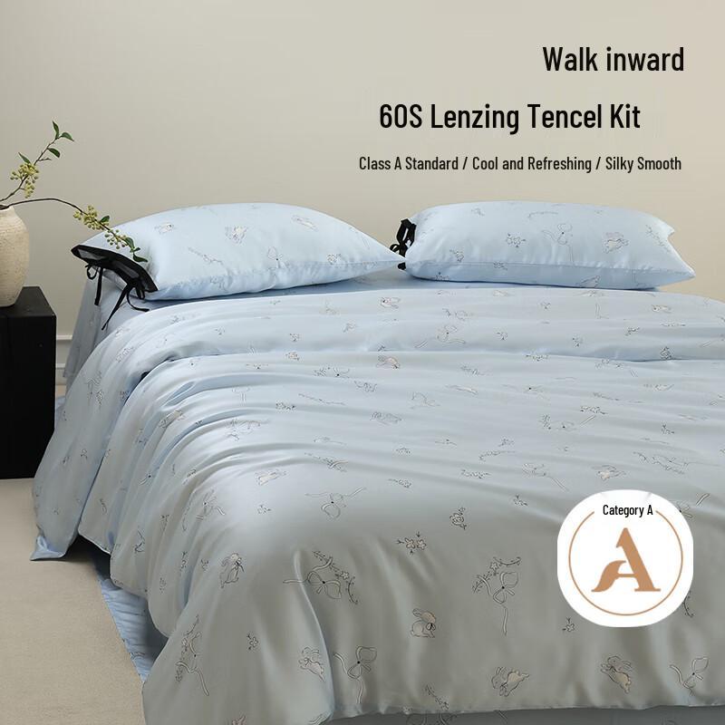 Bowknot Rabbit 60s Tencel 4-Piece Flat Sheet Bedding Set