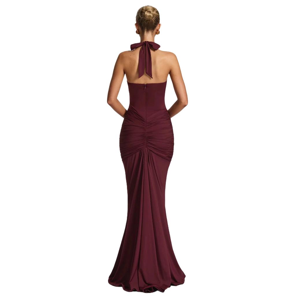 Damska Elegancka Seksowna Sukienka z Głęboko Wyciętym Dekoltem V i Odkrytymi Plecami, Marszczona