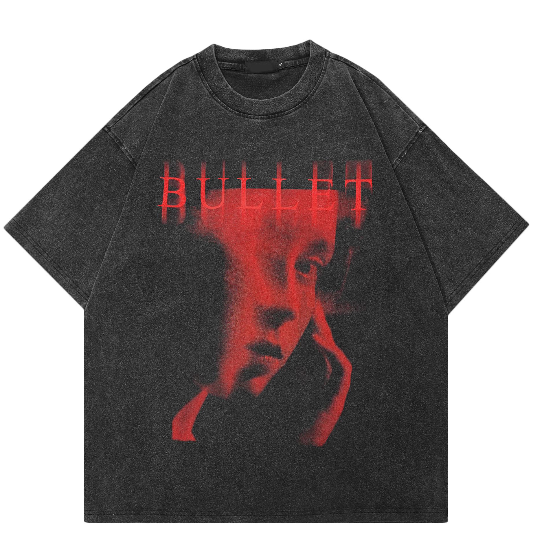 

Уличная одежда Половина лица Винтажная потертая черная футболка Хлопок Y2K унисекс свободный крой топы футболки S красный