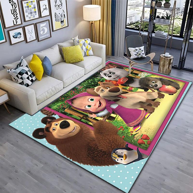 Russian animation Masha and the Bear Fairy Tale Cartoon Carpet Soft Home Living Room Bedroom Door Mat Outdoor Picnic Ground Mat rug T5