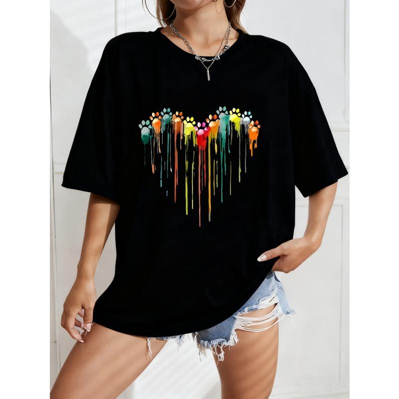 White Oversized T Shirt With Colorful Paint Drip Print For Casual Wear