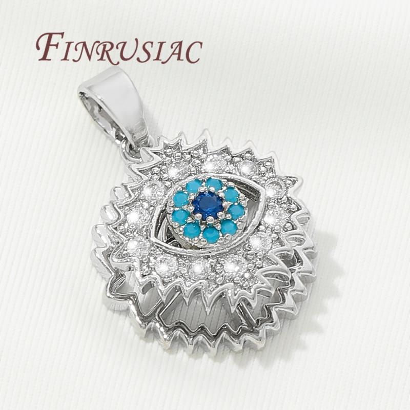 Accessoires de Collier DIY Plaqué Or Véritable 18K Pendentifs Œil Maléfique en Zircon Bleu Breloques Pour Fournitures de Fabrication de Bijoux Pendentif Fleurs
