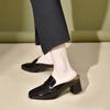 Women's 2024 Summer Chunky Heel Leather Loafer Sandals: Square Toe, Closed Toe, Simple Chic Design.