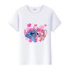 Kawaii Cartoon Blouse Lilo Stitch Love Top Summer Short Sleeve 90S T-shirts White Shirt Kids Tees Woman Plus Size Clothes