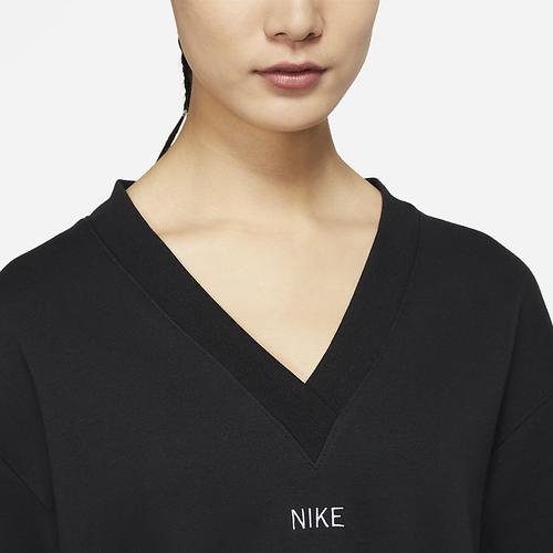 Nike Solid Color V-Neck Casual Loose-Fit American Style Sweatshirt for Women