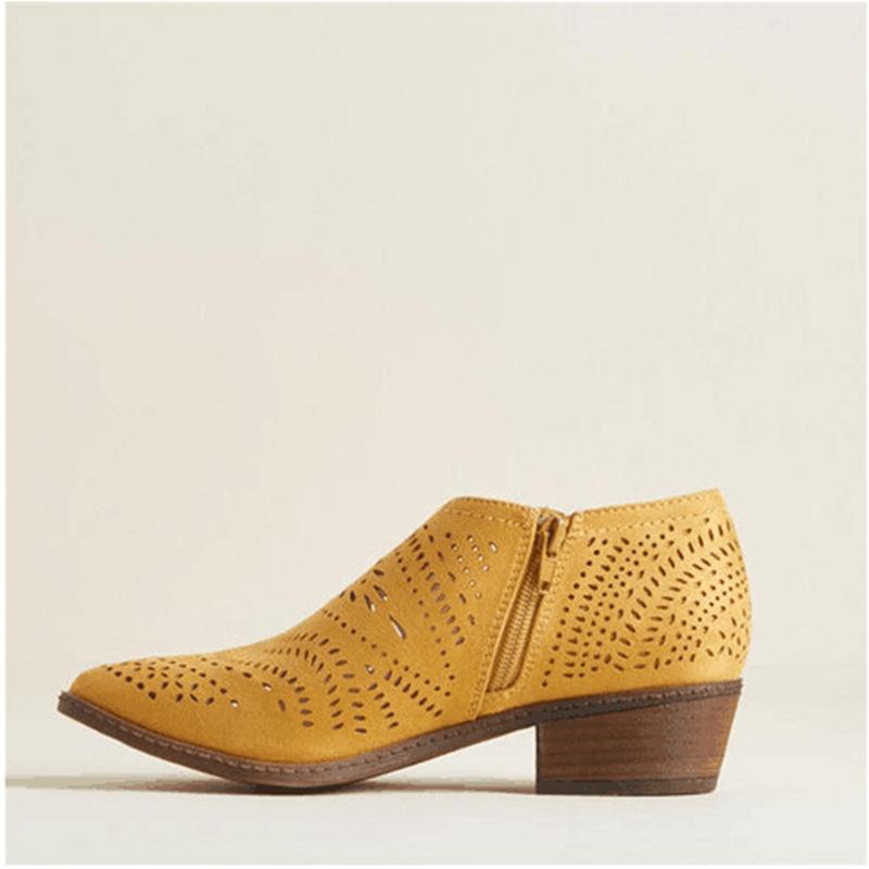 

Женские ковбойские ботинки в западном стиле - Коричневые ботильоны из ПУ с застежкой-молнией, острым носком и средним каблуком - Винтажный бохо-стиль для повседневной, западной, Size 35 жёлтый