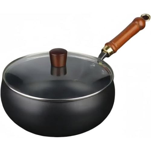 

Nihig Small Wok, Ancient-Crafted Large-Belly Iron Pot, Frying Pan, Small Iron Pot, Wok, Wooden Handle Hand-Forged Iron Pot with 24cm Lid, Ideal for Ho