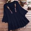 Summer Elegant Holiday Blouse Women Casual Loose Top Cotton Linen Stitching Lace Flower V Neck Solid Tops Shirt